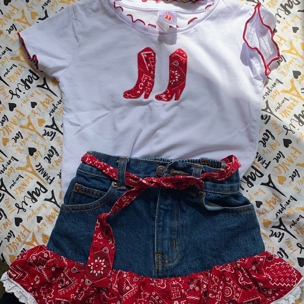 Toddler girl bundle size 4 COWGIRL skirt and shirt set - Picture 2 of 5